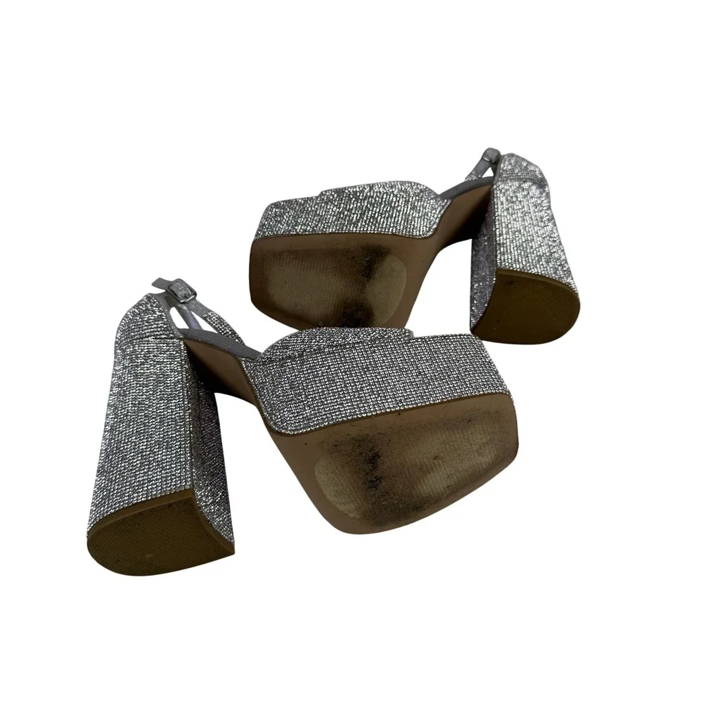 Steve Madden Kassiani Platform Sandals Womens 7‎ M Silver Rhinestone Block Heel